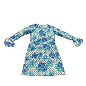 IBKUL Pippa Bell Sleeve Crew Neck Dress Blue‎ Green Floral Print Womens XS